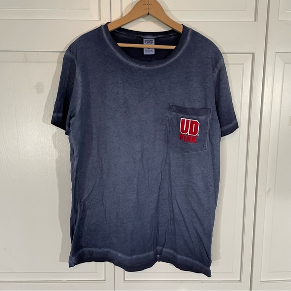 PINK Victoria Secret University of Dayton Flyers UD Navy Blue T-Shirt Pocket Tee - Picture 10 of 10